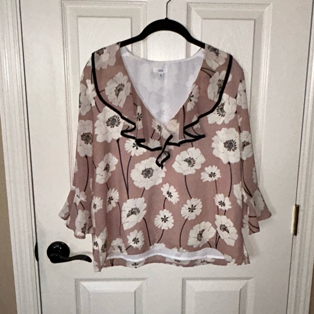 Lucca Floral Ruffled V-neck Blouse